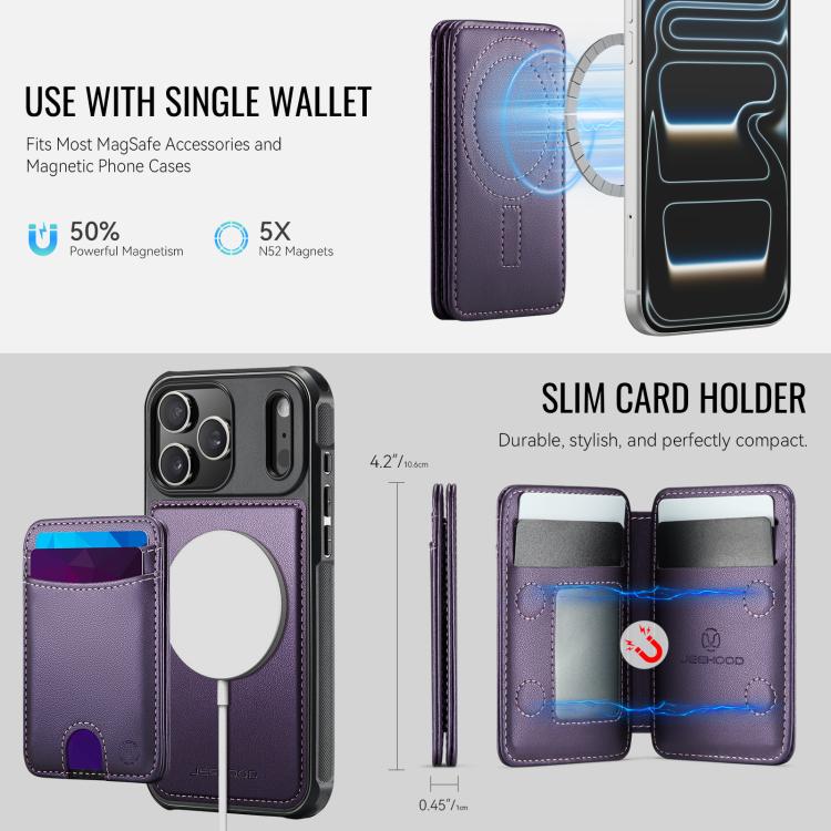 For iPhone 17 Pro Max JEEHOOD J10 Flip Card Bag MagSafe Split RFID Leather Phone Case(Purple) by JEEHOOD