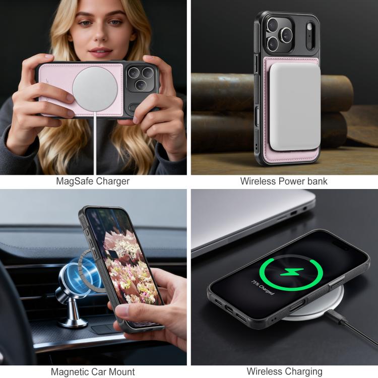 For iPhone 17 Pro Max JEEHOOD J10 Flip Card Bag MagSafe Split RFID Leather Phone Case(Pink) by JEEHOOD
