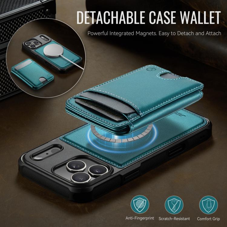 For iPhone 17 Pro Max JEEHOOD J10 Flip Card Bag MagSafe Split RFID Leather Phone Case(Green) by JEEHOOD