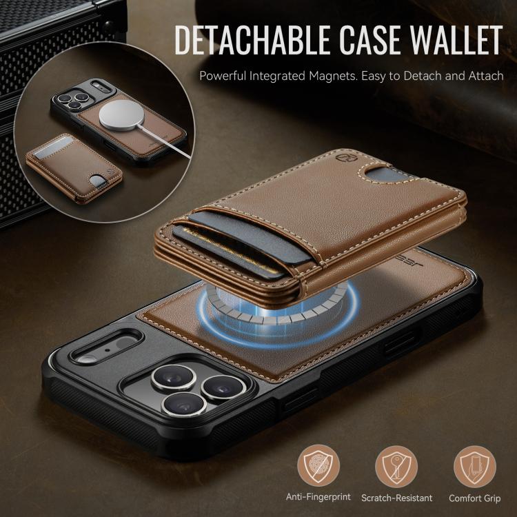 For iPhone 17 Pro Max JEEHOOD J10 Flip Card Bag MagSafe Split RFID Leather Phone Case(Brown) by JEEHOOD
