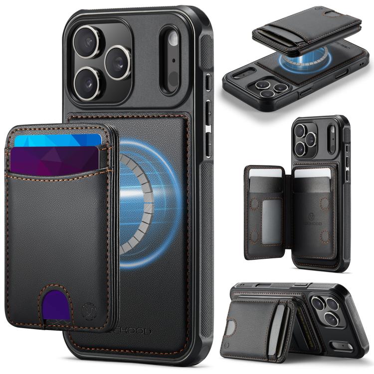 For iPhone 17 Pro Max JEEHOOD J10 Flip Card Bag MagSafe Split RFID Leather Phone Case(Black) by JEEHOOD