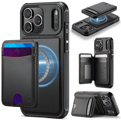 For iPhone 17 Pro Max JEEHOOD J10 Flip Card Bag MagSafe Split RFID Leather Phone Case(Black) by JEEHOOD