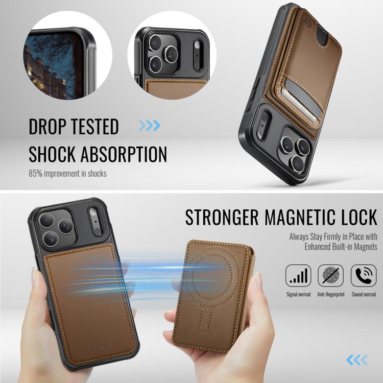 For iPhone 17 Pro JEEHOOD J10 Flip Card Bag MagSafe Split RFID Leather Phone Case(Brown) by JEEHOOD