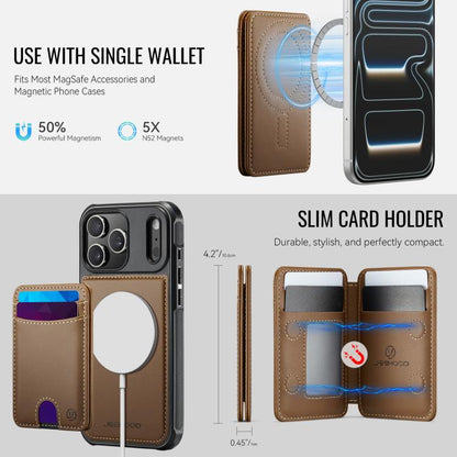 For iPhone 17 Pro JEEHOOD J10 Flip Card Bag MagSafe Split RFID Leather Phone Case(Brown) by JEEHOOD
