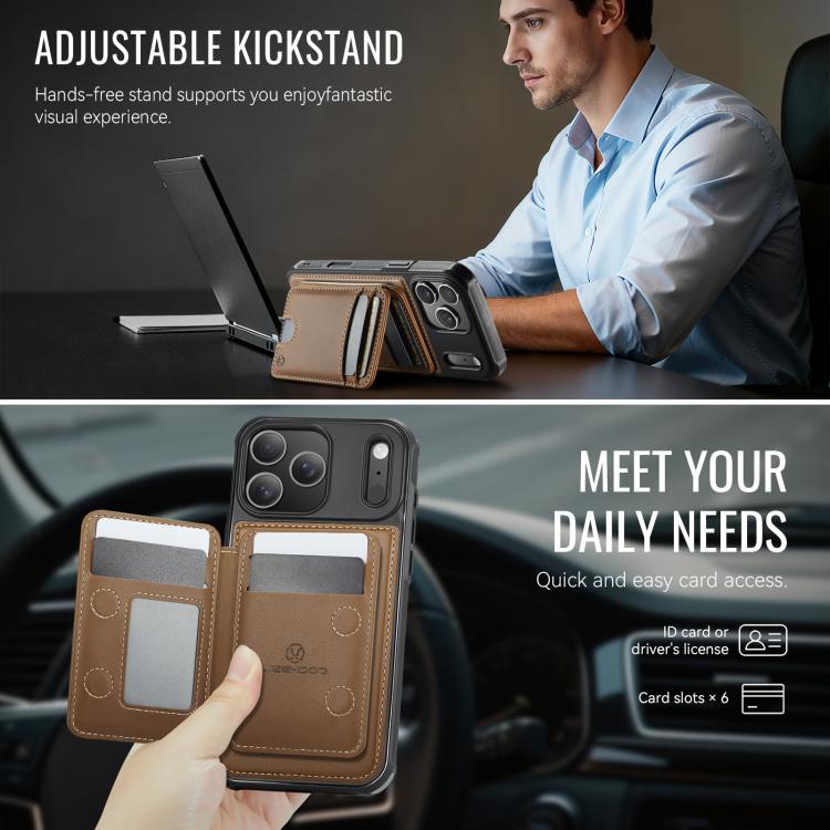 For iPhone 17 Pro JEEHOOD J10 Flip Card Bag MagSafe Split RFID Leather Phone Case(Brown) by JEEHOOD