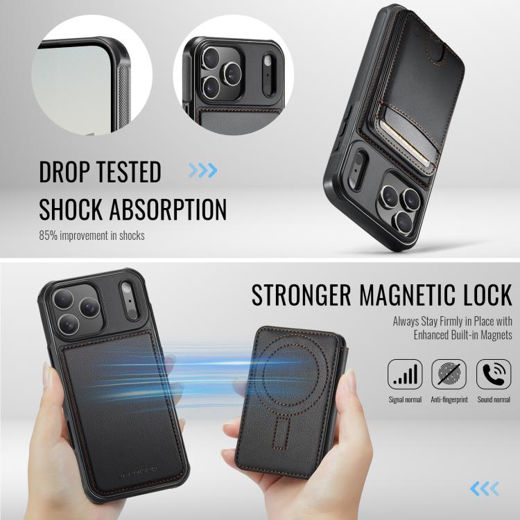 For iPhone 17 Pro JEEHOOD J10 Flip Card Bag MagSafe Split RFID Leather Phone Case(Black) by JEEHOOD