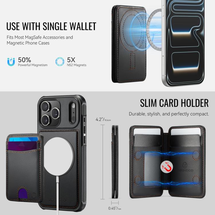 For iPhone 17 Pro JEEHOOD J10 Flip Card Bag MagSafe Split RFID Leather Phone Case(Black) by JEEHOOD