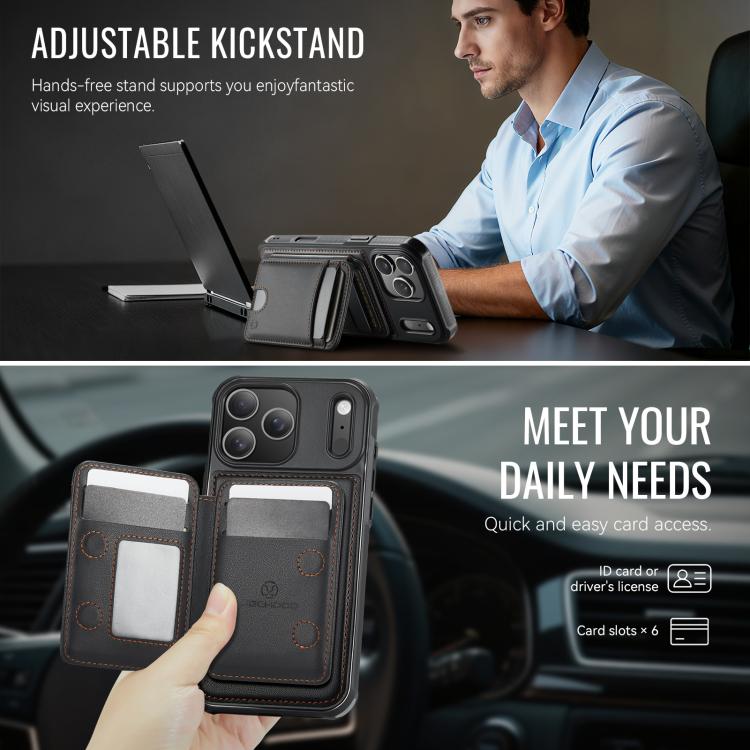 For iPhone 17 Pro JEEHOOD J10 Flip Card Bag MagSafe Split RFID Leather Phone Case(Black) by JEEHOOD