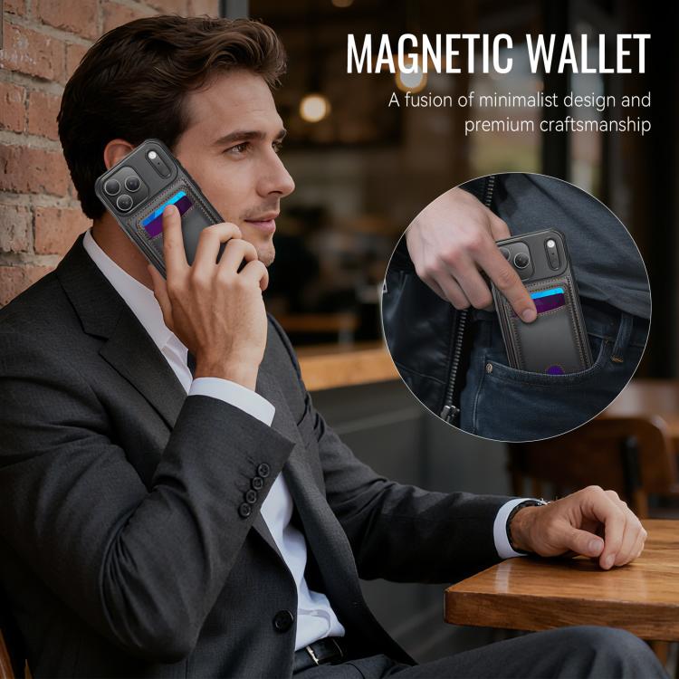 For iPhone 17 Pro JEEHOOD J10 Flip Card Bag MagSafe Split RFID Leather Phone Case(Black) by JEEHOOD