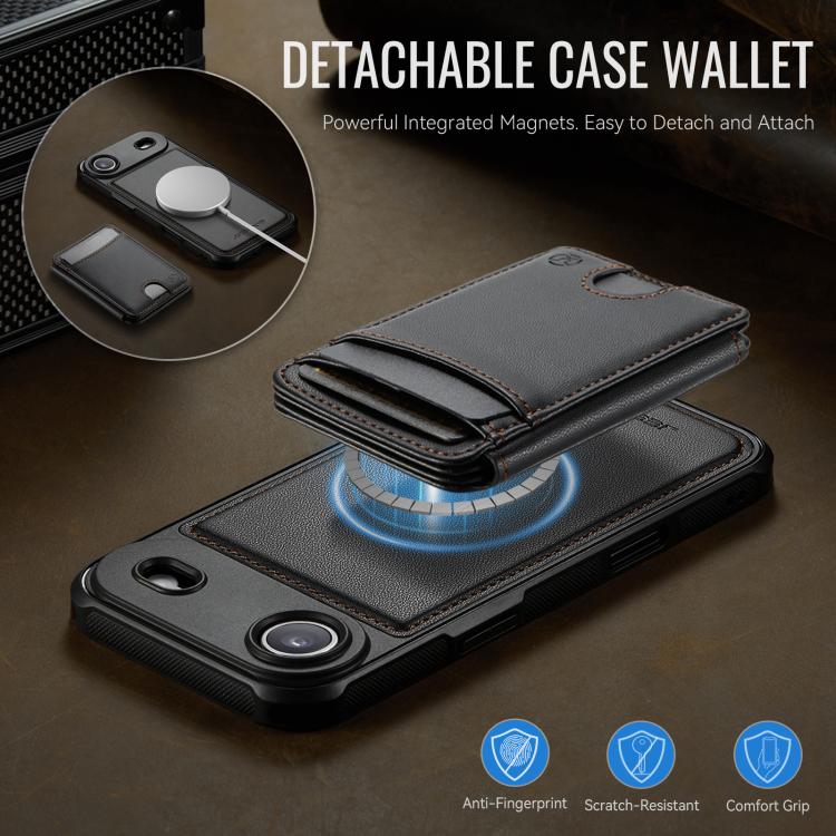 For iPhone Air JEEHOOD J10 Flip Card Bag MagSafe Split RFID Leather Phone Case(Black) by JEEHOOD