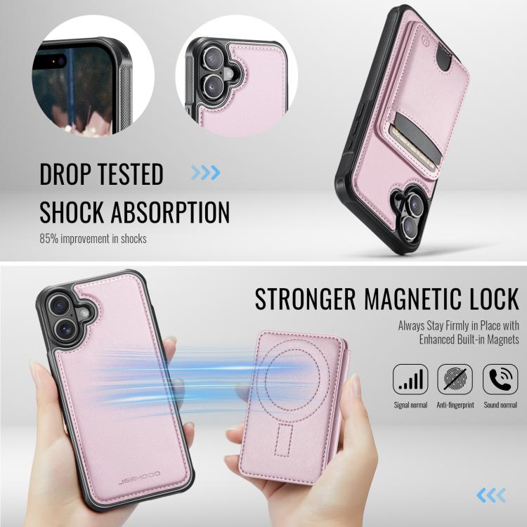 For iPhone 17 JEEHOOD J10 Flip Card Bag MagSafe Split RFID Leather Phone Case(Pink) by JEEHOOD