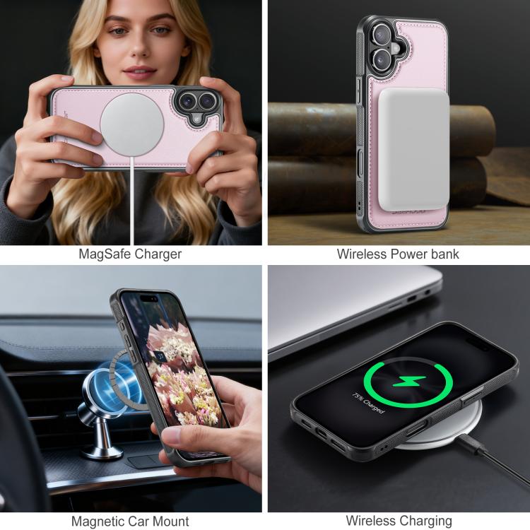 For iPhone 17 JEEHOOD J10 Flip Card Bag MagSafe Split RFID Leather Phone Case(Pink) by JEEHOOD