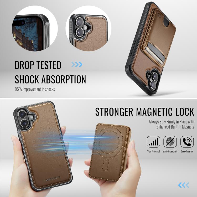 For iPhone 17 JEEHOOD J10 Flip Card Bag MagSafe Split RFID Leather Phone Case(Brown) by JEEHOOD