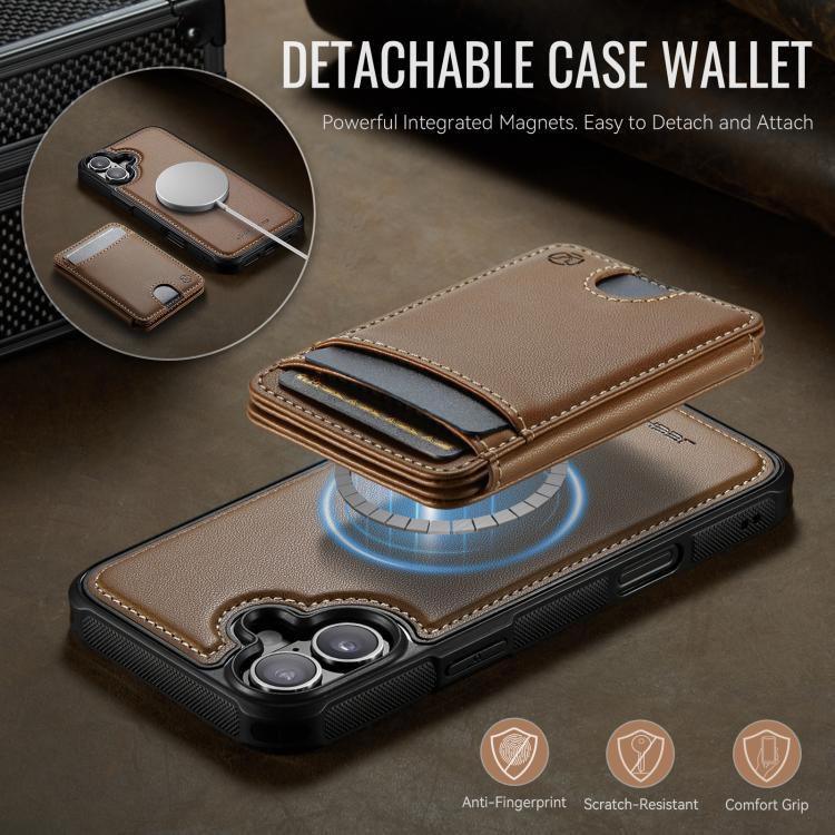 For iPhone 17 JEEHOOD J10 Flip Card Bag MagSafe Split RFID Leather Phone Case(Brown) by JEEHOOD