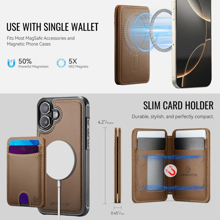 For iPhone 17 JEEHOOD J10 Flip Card Bag MagSafe Split RFID Leather Phone Case(Brown) by JEEHOOD