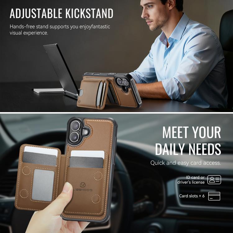 For iPhone 17 JEEHOOD J10 Flip Card Bag MagSafe Split RFID Leather Phone Case(Brown) by JEEHOOD