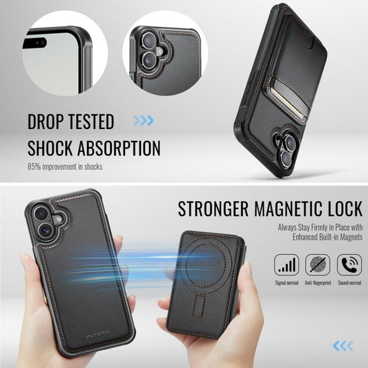 For iPhone 17 JEEHOOD J10 Flip Card Bag MagSafe Split RFID Leather Phone Case(Black) by JEEHOOD