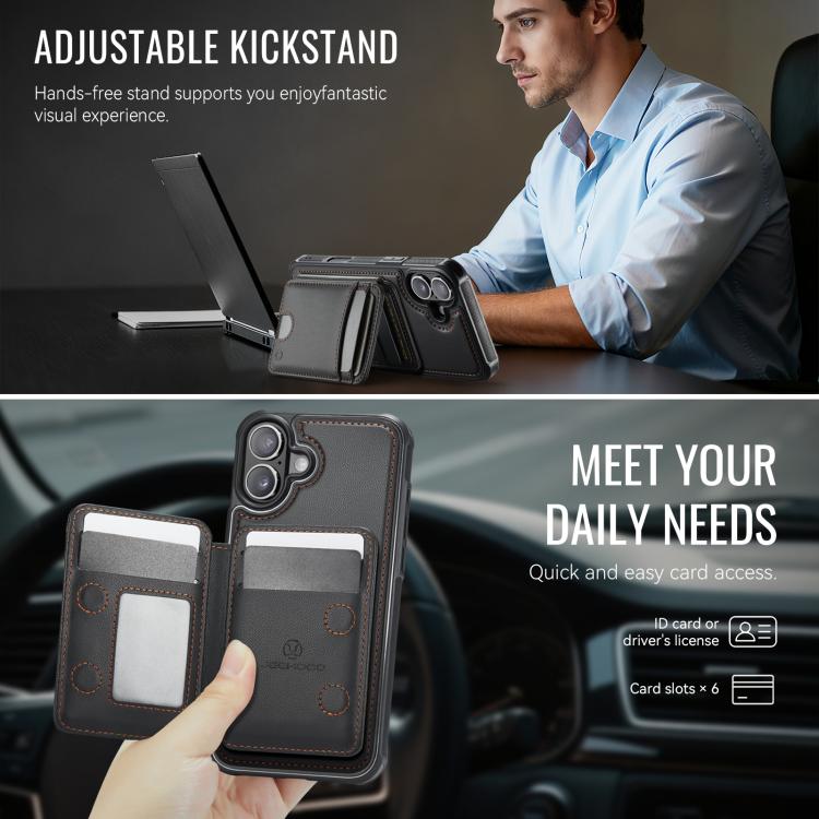 For iPhone 17 JEEHOOD J10 Flip Card Bag MagSafe Split RFID Leather Phone Case(Black) by JEEHOOD