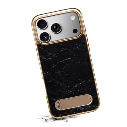 For iPhone 17 Pro Max Denior A25 MagSafe Genuine Leather Phone Case with Holder(Black) by Denior