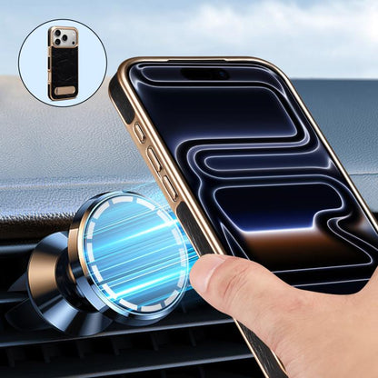 For iPhone 17 Pro Denior A25 MagSafe Genuine Leather Phone Case with Holder(Black) by Denior