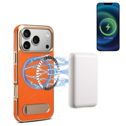 For iPhone 17 Pro Denior A25 MagSafe Genuine Leather Phone Case with Holder(Orange) by Denior