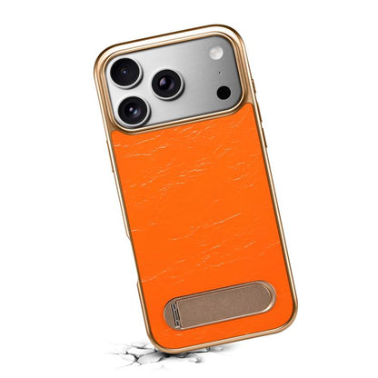For iPhone 17 Pro Denior A25 MagSafe Genuine Leather Phone Case with Holder(Orange) by Denior
