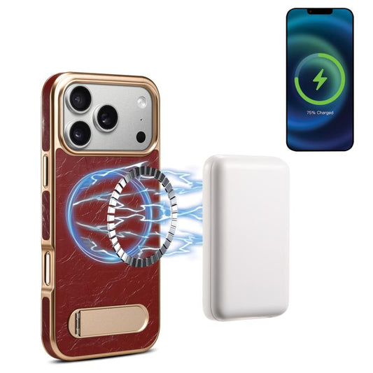 For iPhone 17 Pro Denior A25 MagSafe Genuine Leather Phone Case with Holder(Red) by Denior