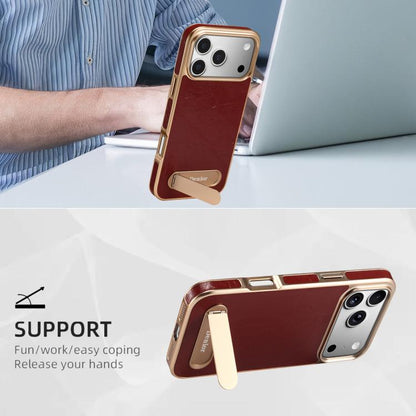 For iPhone 17 Pro Denior A25 MagSafe Genuine Leather Phone Case with Holder(Red) by Denior