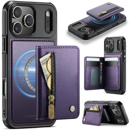 For iPhone 17 Pro Max JEEHOOD J12 Exquisite RFID MagSafe Zipper Card Bag Phone Case(Purple) by JEEHOOD