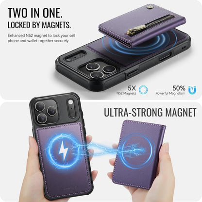 For iPhone 17 Pro Max JEEHOOD J12 Exquisite RFID MagSafe Zipper Card Bag Phone Case(Purple) by JEEHOOD
