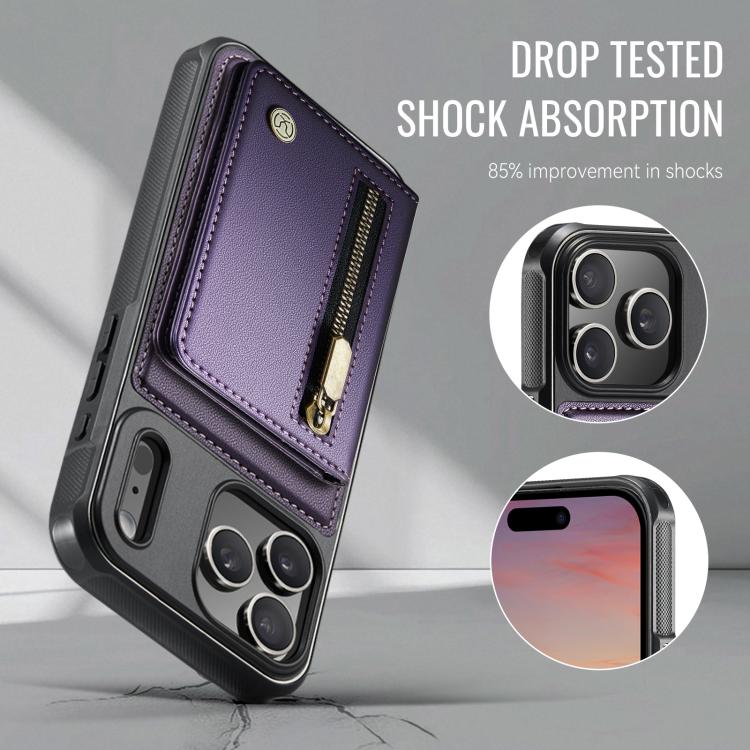 For iPhone 17 Pro Max JEEHOOD J12 Exquisite RFID MagSafe Zipper Card Bag Phone Case(Purple) by JEEHOOD