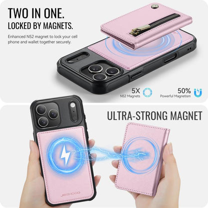 For iPhone 17 Pro Max JEEHOOD J12 Exquisite RFID MagSafe Zipper Card Bag Phone Case(Pink) by JEEHOOD
