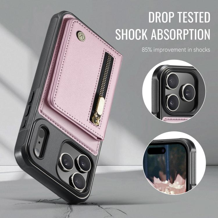 For iPhone 17 Pro Max JEEHOOD J12 Exquisite RFID MagSafe Zipper Card Bag Phone Case(Pink) by JEEHOOD