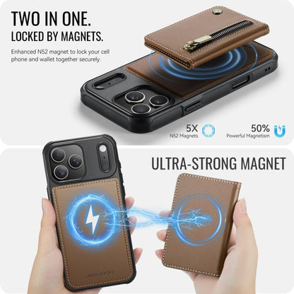 For iPhone 17 Pro Max JEEHOOD J12 Exquisite RFID MagSafe Zipper Card Bag Phone Case(Brown) by JEEHOOD