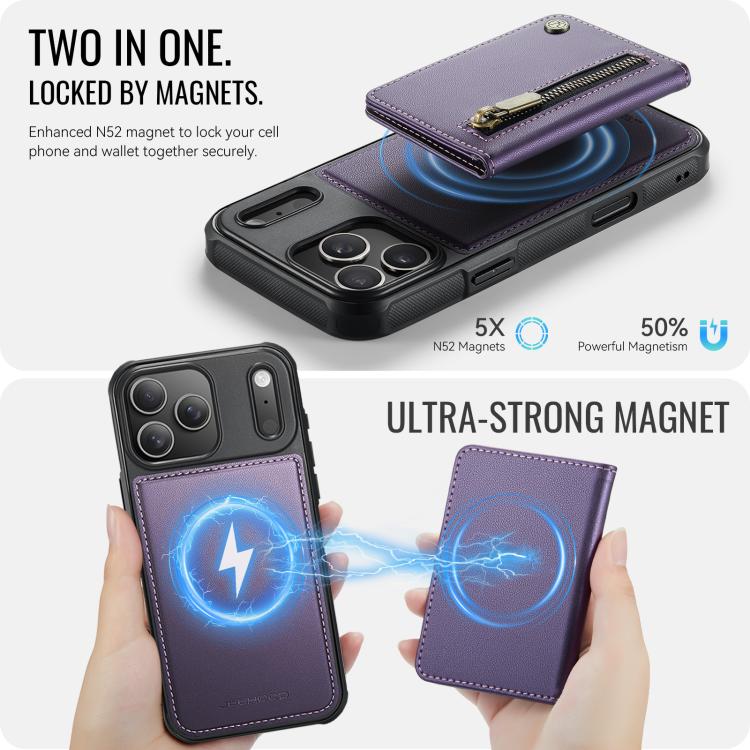 For iPhone 17 Pro JEEHOOD J12 Exquisite RFID MagSafe Zipper Card Bag Phone Case(Purple) by JEEHOOD