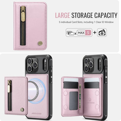 For iPhone 17 Pro JEEHOOD J12 Exquisite RFID MagSafe Zipper Card Bag Phone Case(Pink) by JEEHOOD