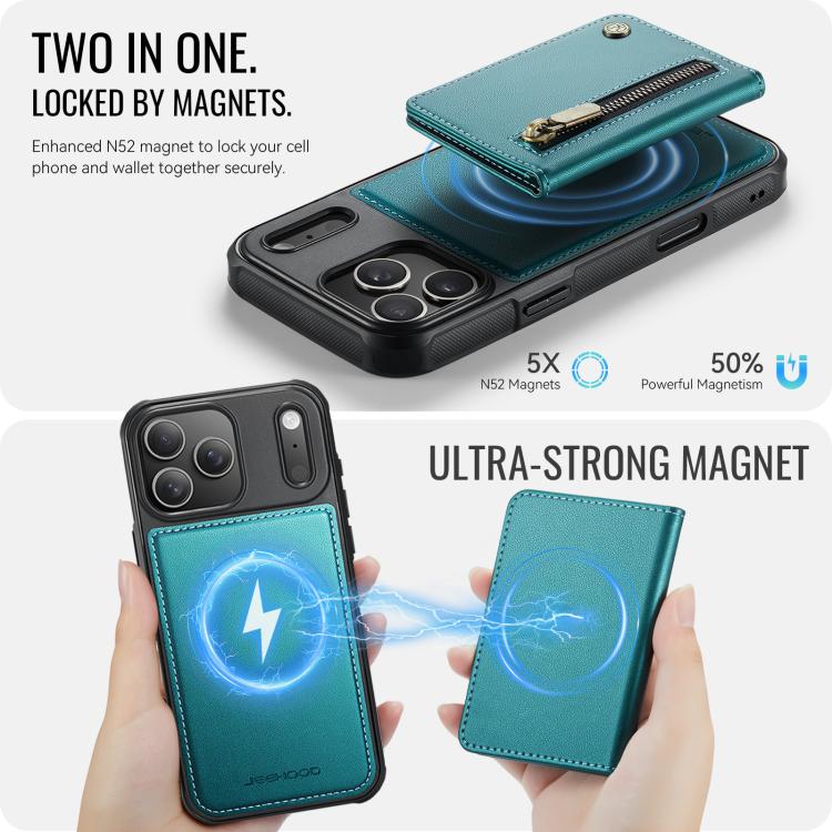 For iPhone 17 Pro JEEHOOD J12 Exquisite RFID MagSafe Zipper Card Bag Phone Case(Green) by JEEHOOD