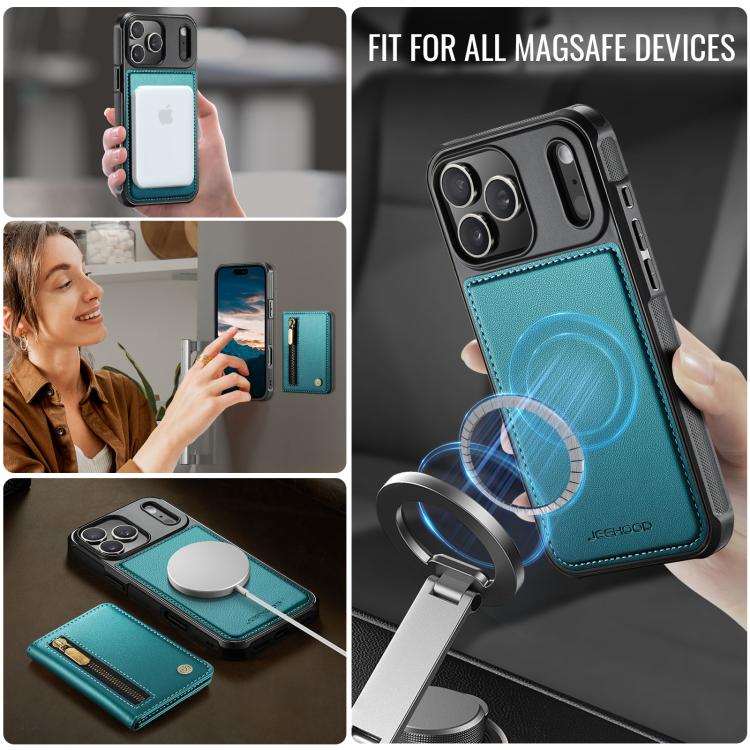 For iPhone 17 Pro JEEHOOD J12 Exquisite RFID MagSafe Zipper Card Bag Phone Case(Green) by JEEHOOD