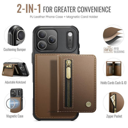 For iPhone 17 Pro JEEHOOD J12 Exquisite RFID MagSafe Zipper Card Bag Phone Case(Brown) by JEEHOOD