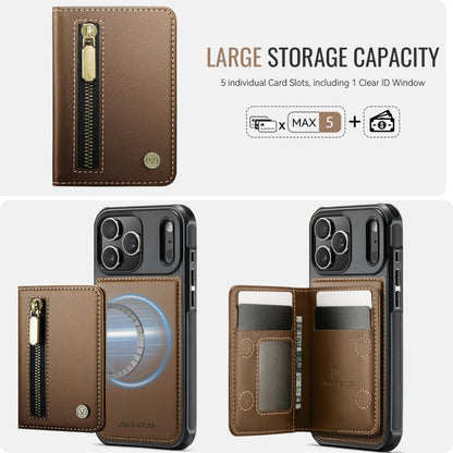 For iPhone 17 Pro JEEHOOD J12 Exquisite RFID MagSafe Zipper Card Bag Phone Case(Brown) by JEEHOOD