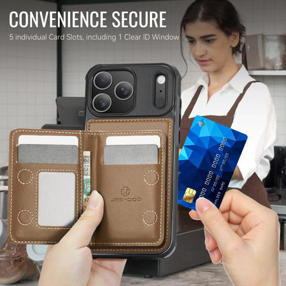 For iPhone 17 Pro JEEHOOD J12 Exquisite RFID MagSafe Zipper Card Bag Phone Case(Brown) by JEEHOOD