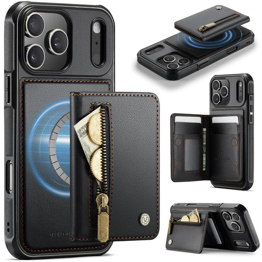 For iPhone 17 Pro JEEHOOD J12 Exquisite RFID MagSafe Zipper Card Bag Phone Case(Black) by JEEHOOD
