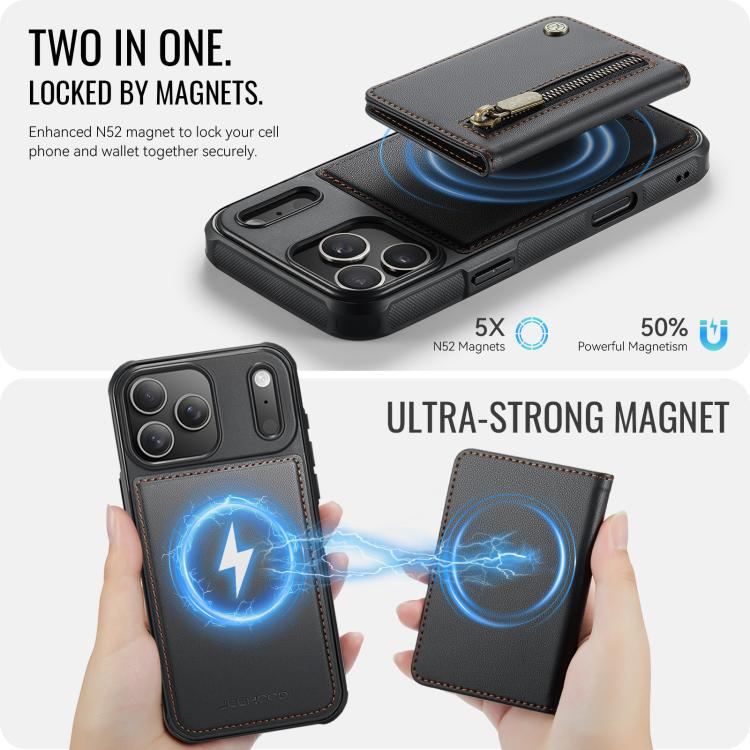 For iPhone 17 Pro JEEHOOD J12 Exquisite RFID MagSafe Zipper Card Bag Phone Case(Black) by JEEHOOD