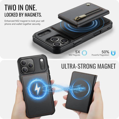 For iPhone 17 Pro JEEHOOD J12 Exquisite RFID MagSafe Zipper Card Bag Phone Case(Black) by JEEHOOD