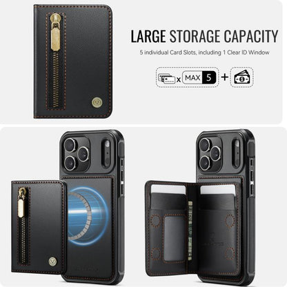 For iPhone 17 Pro JEEHOOD J12 Exquisite RFID MagSafe Zipper Card Bag Phone Case(Black) by JEEHOOD