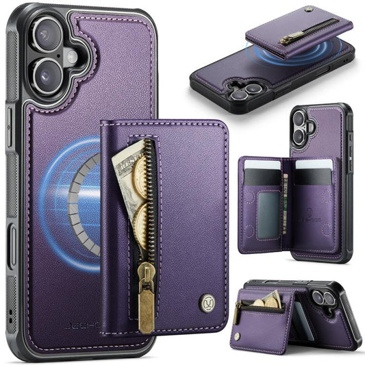 For iPhone 17 JEEHOOD J12 Exquisite RFID MagSafe Zipper Card Bag Phone Case(Purple) by JEEHOOD