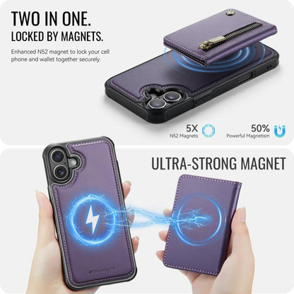 For iPhone 17 JEEHOOD J12 Exquisite RFID MagSafe Zipper Card Bag Phone Case(Purple) by JEEHOOD