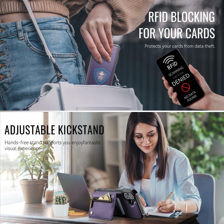 For iPhone 17 JEEHOOD J12 Exquisite RFID MagSafe Zipper Card Bag Phone Case(Purple) by JEEHOOD