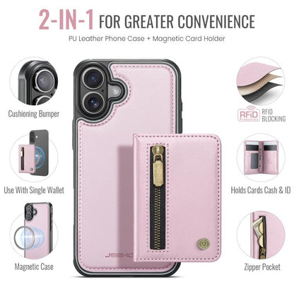 For iPhone 17 JEEHOOD J12 Exquisite RFID MagSafe Zipper Card Bag Phone Case(Pink) by JEEHOOD