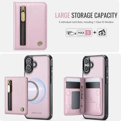 For iPhone 17 JEEHOOD J12 Exquisite RFID MagSafe Zipper Card Bag Phone Case(Pink) by JEEHOOD